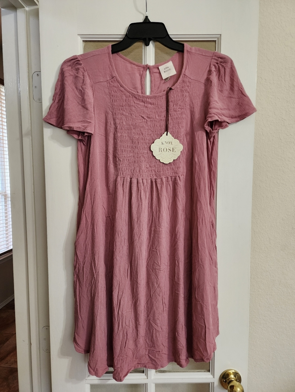 Knox Rose Pink Smocked Babydoll Dress Small Boho Gauze Flutter Sleeve